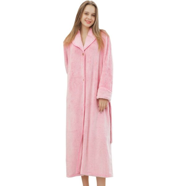 Pajamas for women in winter, thickened and elongated couple button waistband, loose oversized nightgown, men's bathrobe for spring and autumn - Image 5