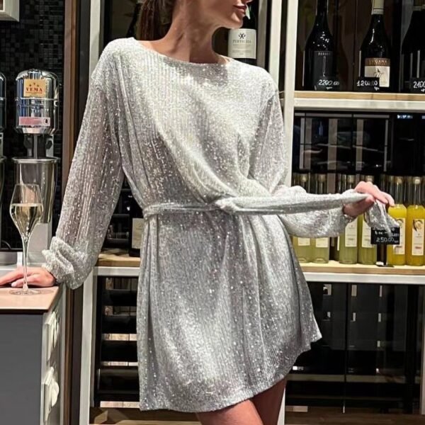2024 European and American New Independent Station Holiday Party Fashion Sequins Sequin Color Waist Dress Small Dress Skirt - Image 3