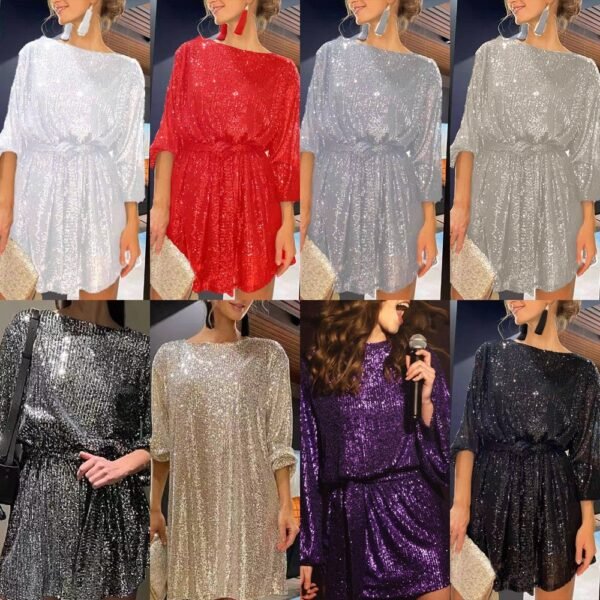 2024 European and American New Independent Station Holiday Party Fashion Sequins Sequin Color Waist Dress Small Dress Skirt - Image 2