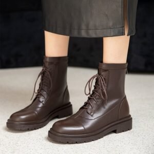 Chiko Ivory Round Toe Block Heels Boots