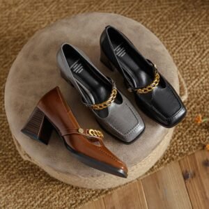 CHIKO Halina Square Toe Block Heels T-Strap Shoes