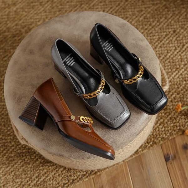 CHIKO Halina Square Toe Block Heels T-Strap Shoes