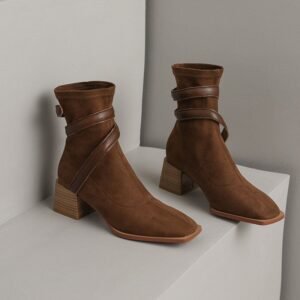 CHIKO Palmeira Square Toe Block Heels Ankle Boots