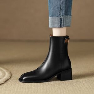 CHIKO Aziza Square Toe Block Heels Ankle Boots