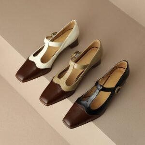 CHIKO Hala Square Toe Block Heels T-Strap Shoes