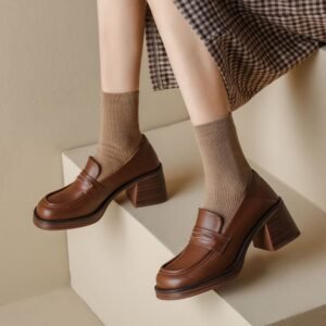 CHIKO Halla Square Toe Block Heels Loafers Shoes