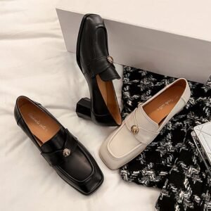 CHIKO Shukura Square Toe Block Heels Loafers Shoes