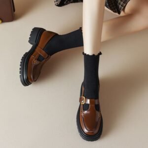 CHIKO Alexus Round Toe Block Heels T-Strap Shoes