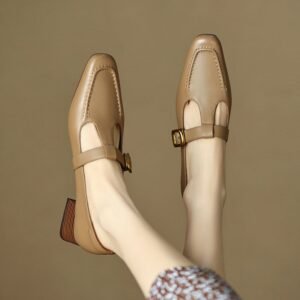 CHIKO Amberly Square Toe Block Heels T-Strap Shoes
