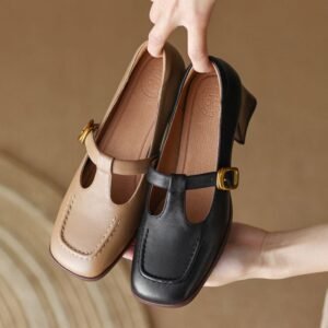 CHIKO Autum Square Toe Block Heels T-Strap Shoes