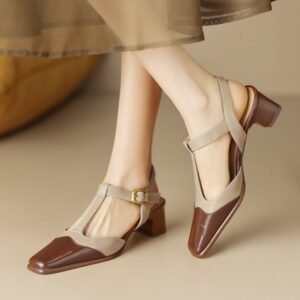 CHIKO Jonni Square Toe Block Heels T-Strap Shoes
