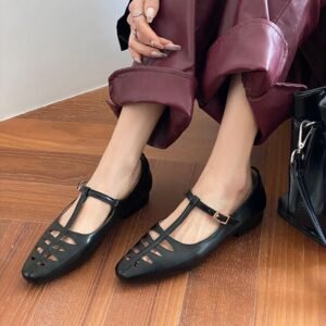 CHIKO Elora Square Toe Block Heels T-Strap Shoes