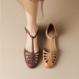 CHIKO Ladasha Round Toe Block Heels T-Strap Shoes