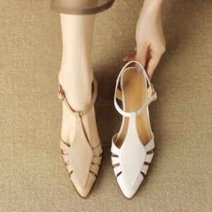CHIKO Ladan Pointy Toe Block Heels T-Strap Shoes