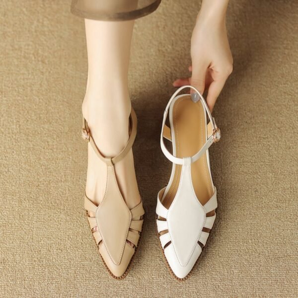 CHIKO Ladan Pointy Toe Block Heels T-Strap Shoes