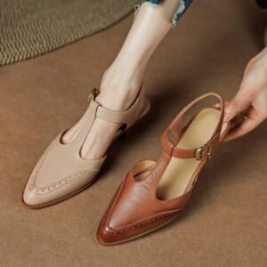 CHIKO Kimora Pointy Toe Block Heels T-Strap Shoes