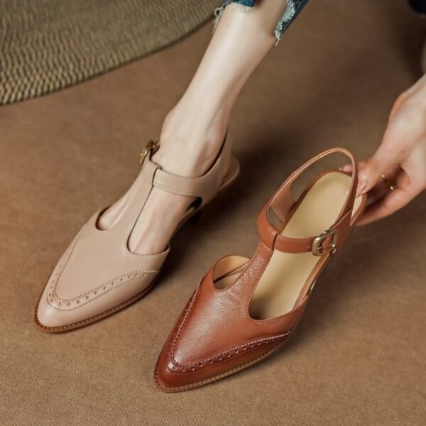 CHIKO Kimora Pointy Toe Block Heels T-Strap Shoes