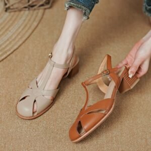 CHIKO Lanesha Round Toe Block Heels T-Strap Shoes