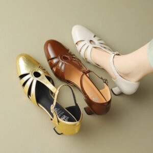 CHIKO Makaila Round Toe Chunky Heels T-Strap Shoes