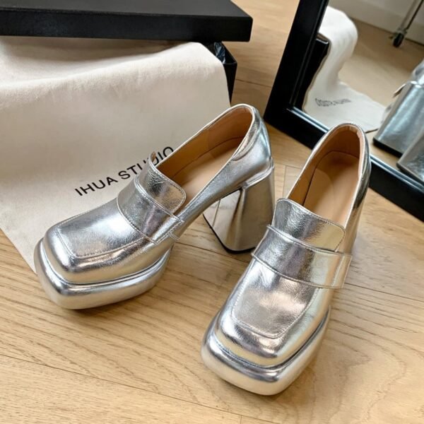 CHIKO Shanel Square Toe Block Heels Loafers Shoes - Image 2