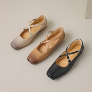 CHIKO Shadrika Square Toe Block Heels Mary Jane Flats