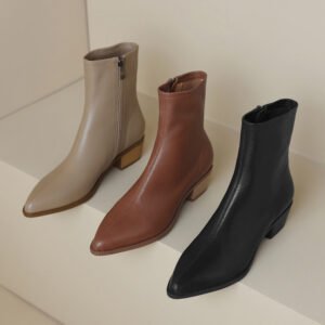 Pointy Toe Block Heels Ankle Boots