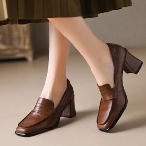 CHIKO Sheriann Square Toe Block Heels Loafers Shoes