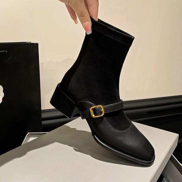 CHIKO Hanifa Square Toe Block Heels Ankle Boots