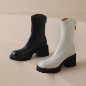 CHIKO Hibah Round Toe Block Heels Ankle Boots