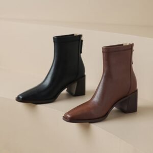 CHIKO Huda Square Toe Block Heels Ankle Boots