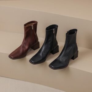 CHIKO Emma Square Toe Block Heels Ankle Boots