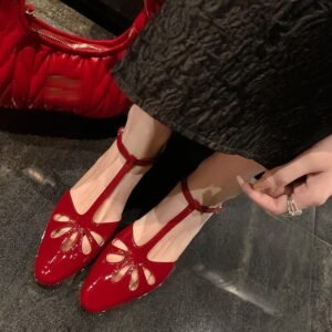 CHIKO Rosalia Round Toe Block Heels T-Strap Shoes