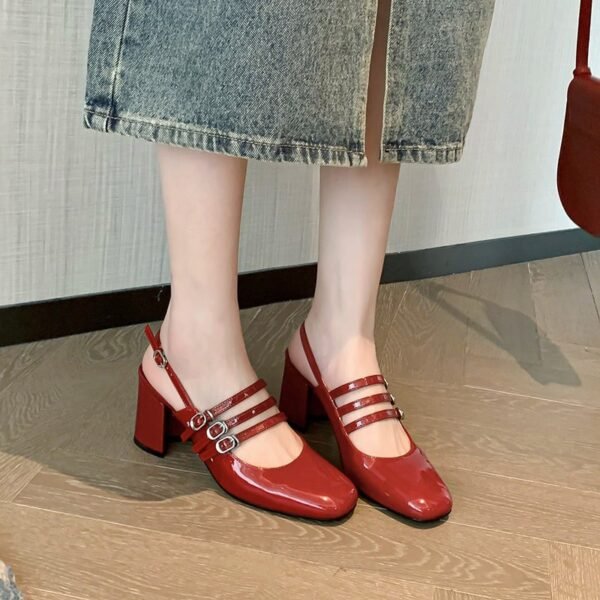 CHIKO Anne Square Toe Block Heels Slingback Shoes