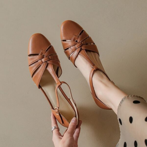 CHIKO Kaliyah Round Toe Block Heels T-Strap Shoes - Image 2