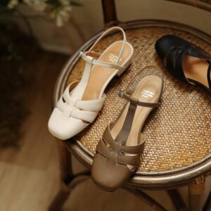 CHIKO Lea Square Toe Block Heels T-Strap Shoes