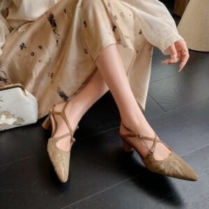 CHIKO Jala Pointy Toe Block Heels Slingback Shoes