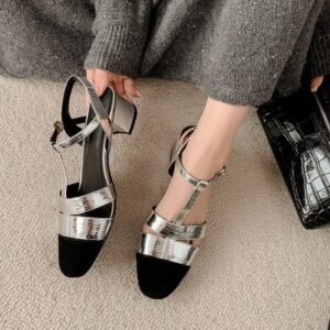 CHIKO Jemel Round Toe Block Heels T-Strap Shoes
