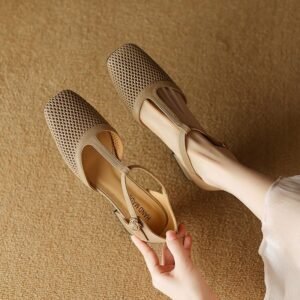 CHIKO Kaled Square Toe Block Heels T-Strap Shoes