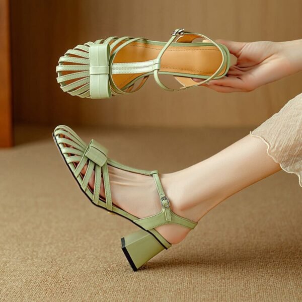 CHIKO Orana Round Toe Block Heels T-Strap Shoes