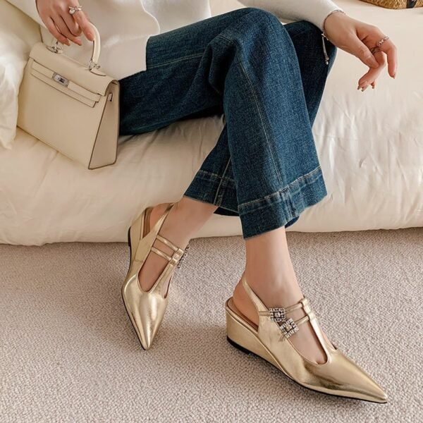 CHIKO Donardo Pointy Toe Wedge T-Strap Shoes