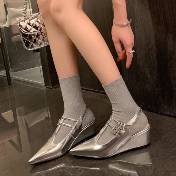 CHIKO Donardo Pointy Toe Wedge T-Strap Shoes - Image 2