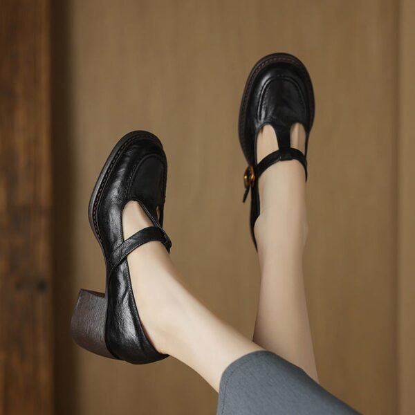 CHIKO Katarzyna Round Toe Block Heels T-Strap Shoes