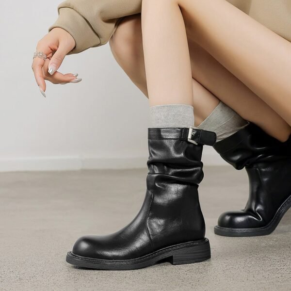 CHIKO Trava Round Toe Block Heels Ankle Boots