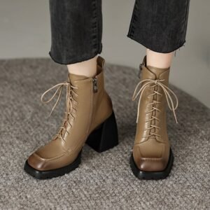 CHIKO Aude Square Toe Block Heels Ankle Boots