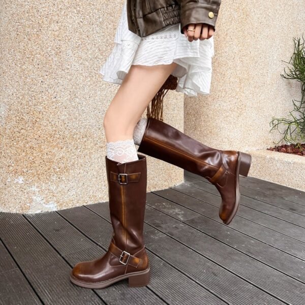 CHIKO Achaia Round Toe Block Heels Knee High Boots