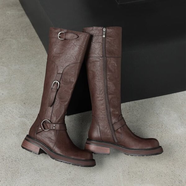 CHIKO Afon Round Toe Block Heels Knee High Boots