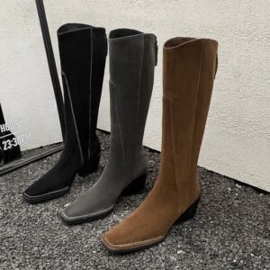 CHIKO Akili Square Toe Block Heels Knee High Boots