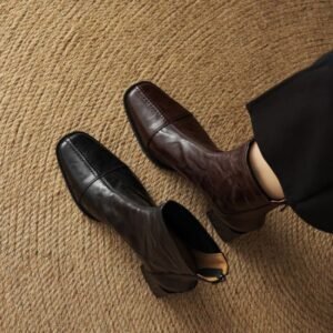 CHIKO Ake Square Toe Block Heels Ankle Boots