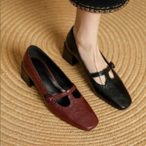 CHIKO Barr Square Toe Block Heels T-Strap Shoes