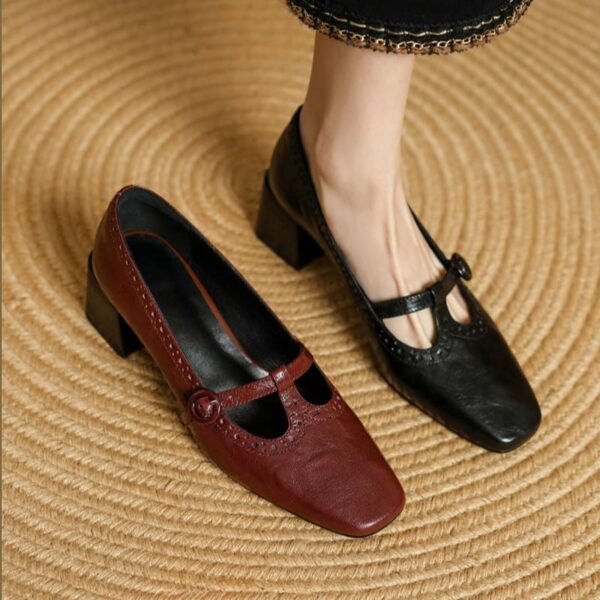 CHIKO Barr Square Toe Block Heels T-Strap Shoes